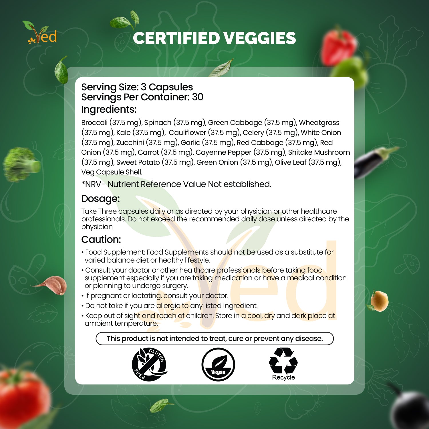 Ved Balance of Veggies Supplements, Fresh Formula with Vitamins and Minerals from Vegetables, 90 Vegan Capsules