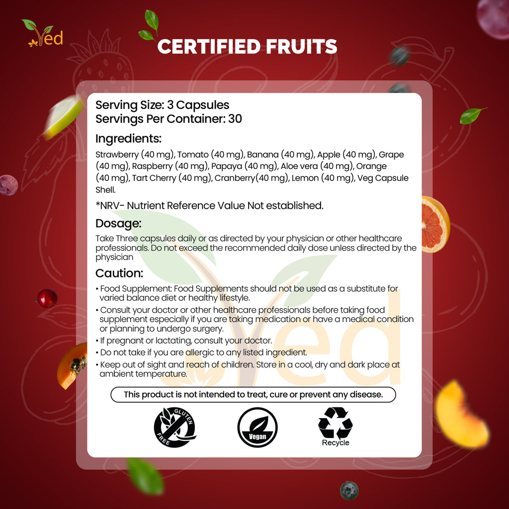 Ved Balance of Fruits Supplements, Fresh Formula with Vitamins and Minerals from Fruits, 90 Vegan Capsules