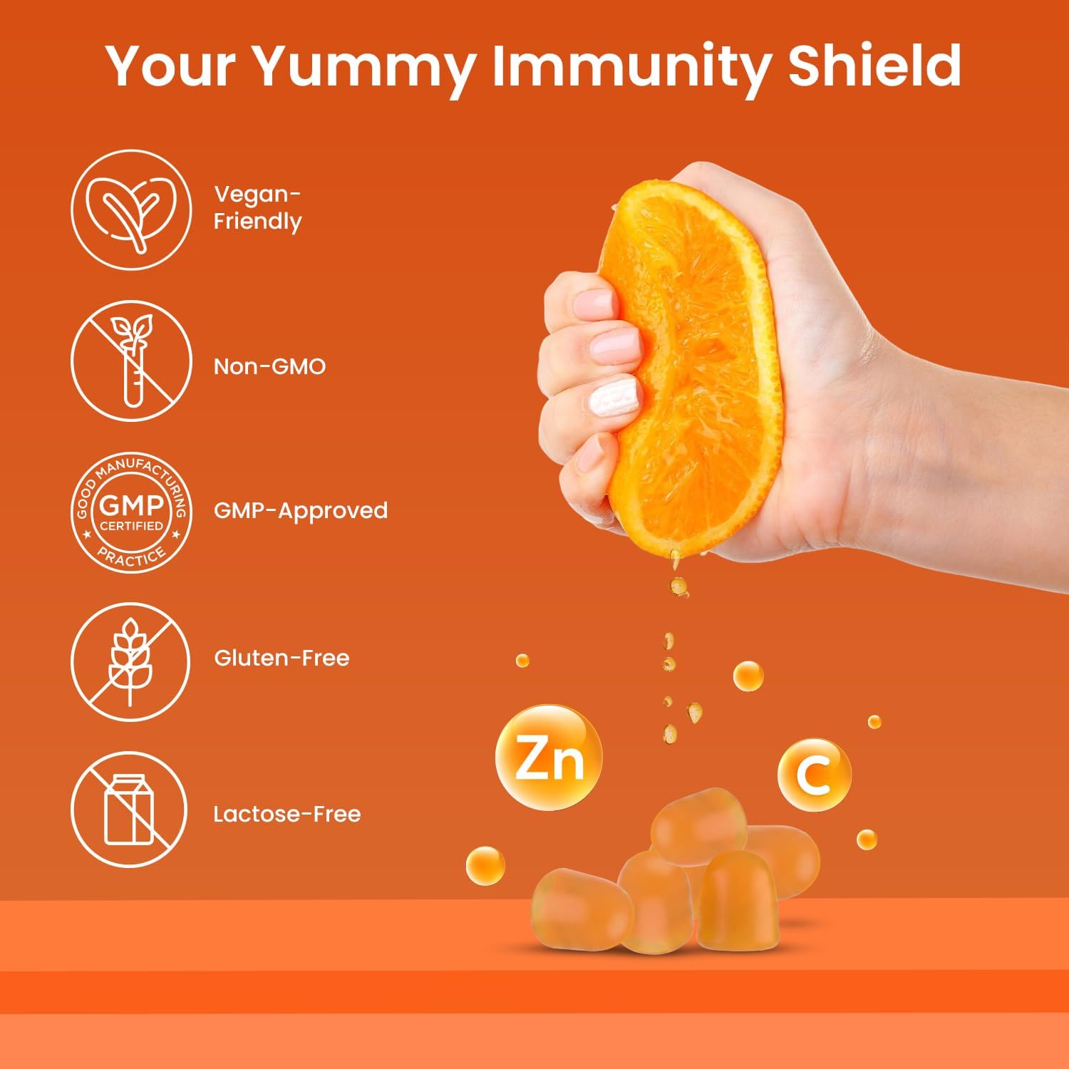 Vitamin C and Zinc Gummies, 120 Tasty Gummies, Natural Orange Flavour, 2 per Day, Gluten-GummiesFree, Non-GMO & Vegan-Friendly, Easy to Chew,...
