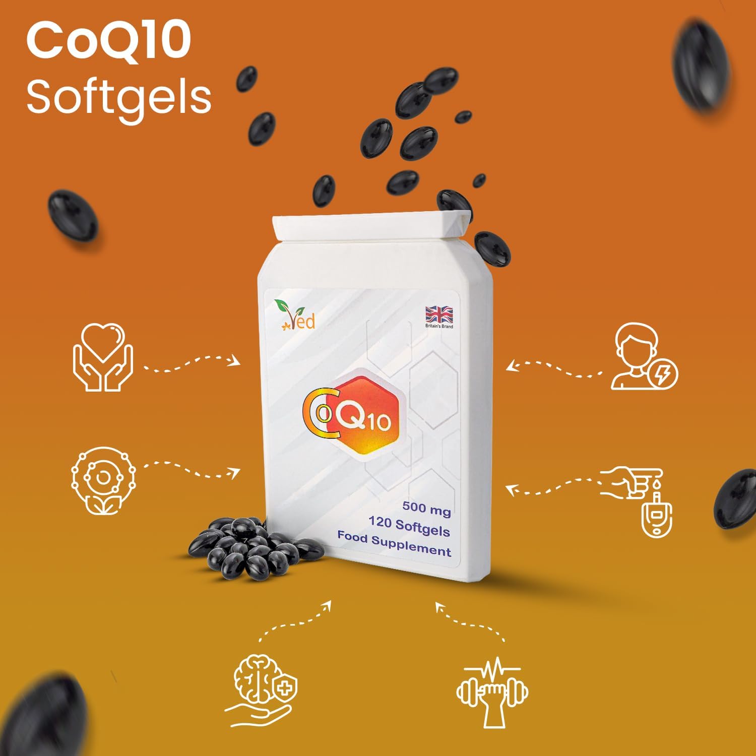 Ved's CoQ10, Co Enzyme Q10, 500mg 120 Softgels.