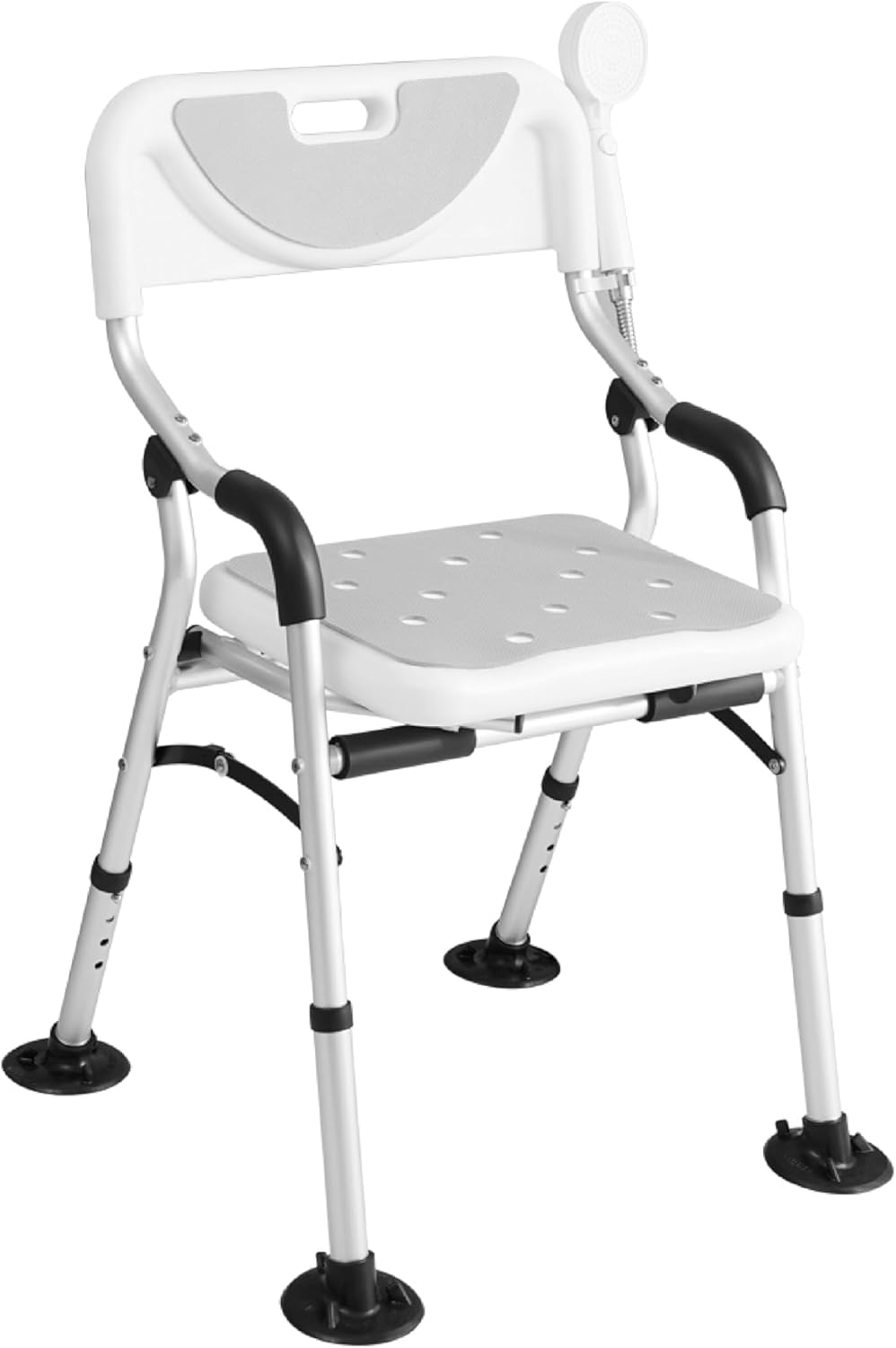 VED Stool Shower Chair, Bathtub Seat Foldable Shower Chair, Portable Bath Seat with Durable Aluminium Legs, Adjustable with Backrest Bathroom.