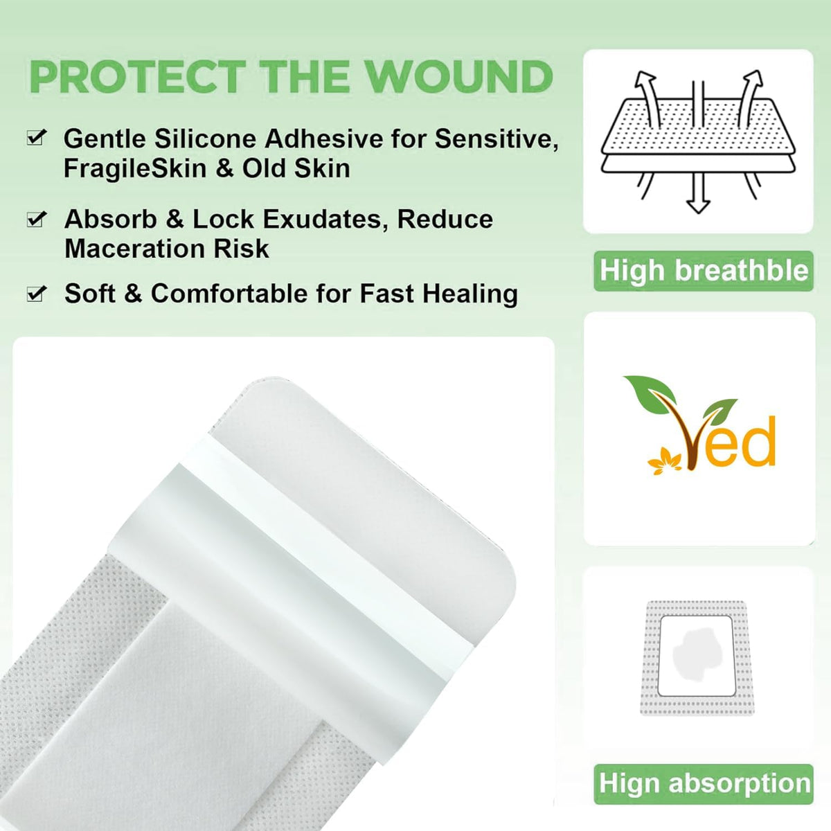 VED Dermapore Adhesive Wound Dressing- Suitable for cuts and grazes, Diabetic Leg ulcers, venous Leg ulcers, Small Pressure sores- Medium, 6 X 7cm (Pack of 100).