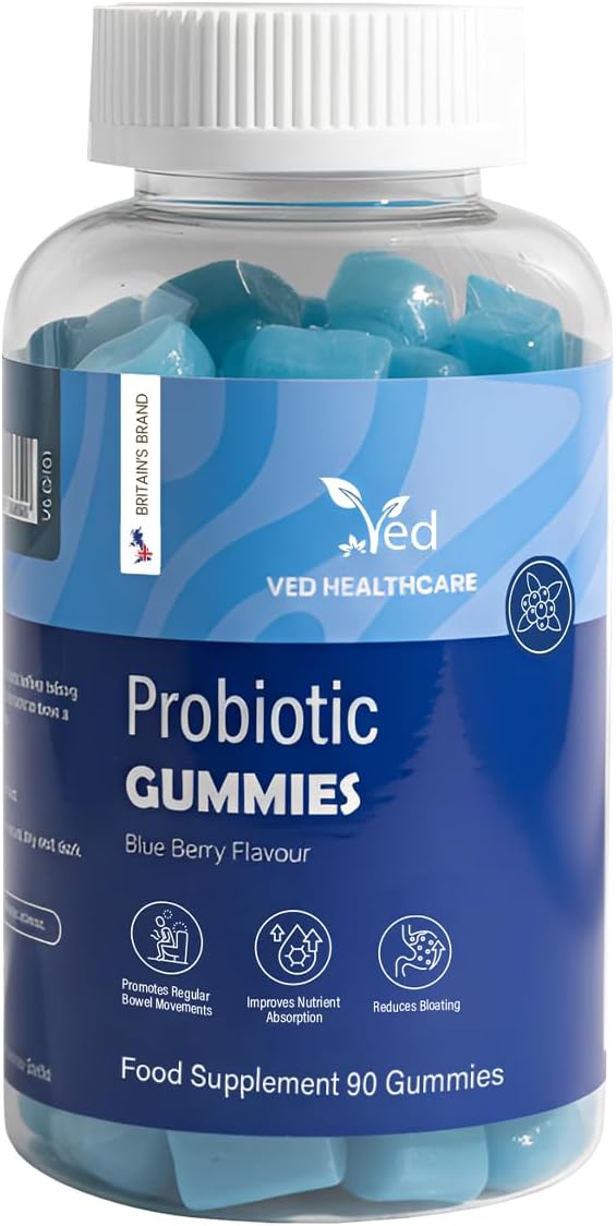 Vegan Probiotic Gummies with Prebiotics, Blueberry Flavour, 2 Gummies Daily (90 Count), 45 Days Supply, Non-GMO, Gluten Free, Vegetarian &amp; Gut Health...