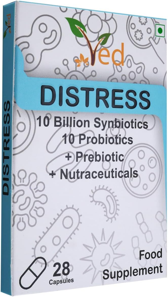 VED Distress Complex Probiotics and Prebiotics Complex - 10 Billion CFU - 28 Probiotic Complex Capsules for Women & Men - Lactobacillus Piantarum, Casei, Rhamnosus, 28 Days Supply.(peck of 2)