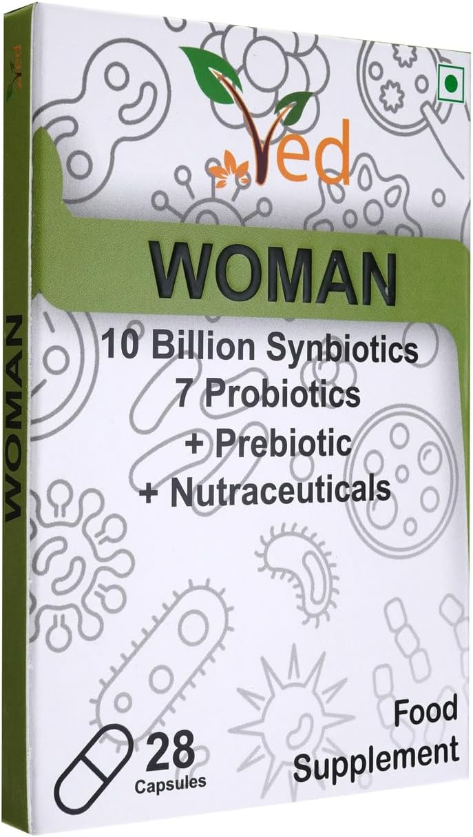 Ved Woman Complex Probiotics and Prebiotics Complex - 10 Billion CFU - 20 Live Bacterial Cultures - 28 Probiotic Complex Capsules for Children - Lactobacillus crispatus, Silicon dioxide.(Peck of 2)