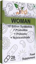 Ved Woman Complex Probiotics and Prebiotics Complex - 10 Billion CFU - 20 Live Bacterial Cultures - 28 Probiotic Complex Capsules for Children - Lactobacillus crispatus, Silicon dioxide.(Peck of 2)