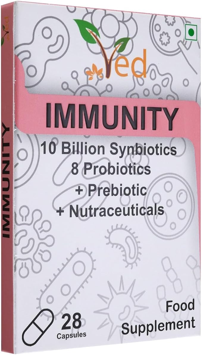 Ved Immunity Complex Probiotics and Prebiotics Complex - 10 Billion CFU - 20 Live Bacterial Cultures - 28 Probiotic Complex Capsules for Children - Lactobacillus Plantarum, Casei.(Peck of 2)