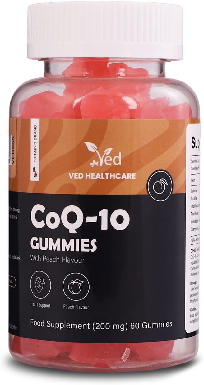Ved CoQ10 Gummies, 60 Count, Natural Peach Flavor,Vegan, Non-GMO, Gluten Free.