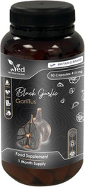VED GarliTus, 90 Capsules, Fermented & Odorless Black Garlic Supplement with Ceylon Cinnamon Bark, ALA, Zinc, Vitamin B6, B1, B9, & B12, Non-GMO, Halal, 3 Capsules per Day.