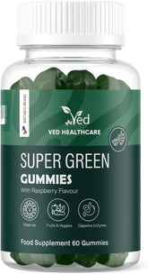 VED Super Green Gummies – 60 Vegan Multivitamin Gummies, 8 Botanical Blend with Vitamin B12, B6, D2 & C – Daily Energy & Immunity Support – Non-GMO, Gluten-Free, Vegetarian, 1 Month Supply