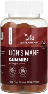 VED Lion's Mane Mushroom Gummies, 1000mg Lion's Mane Mushroom - Natural Apple Flavour - Supplement for Men & Women, Vegan, 1 Month Supply