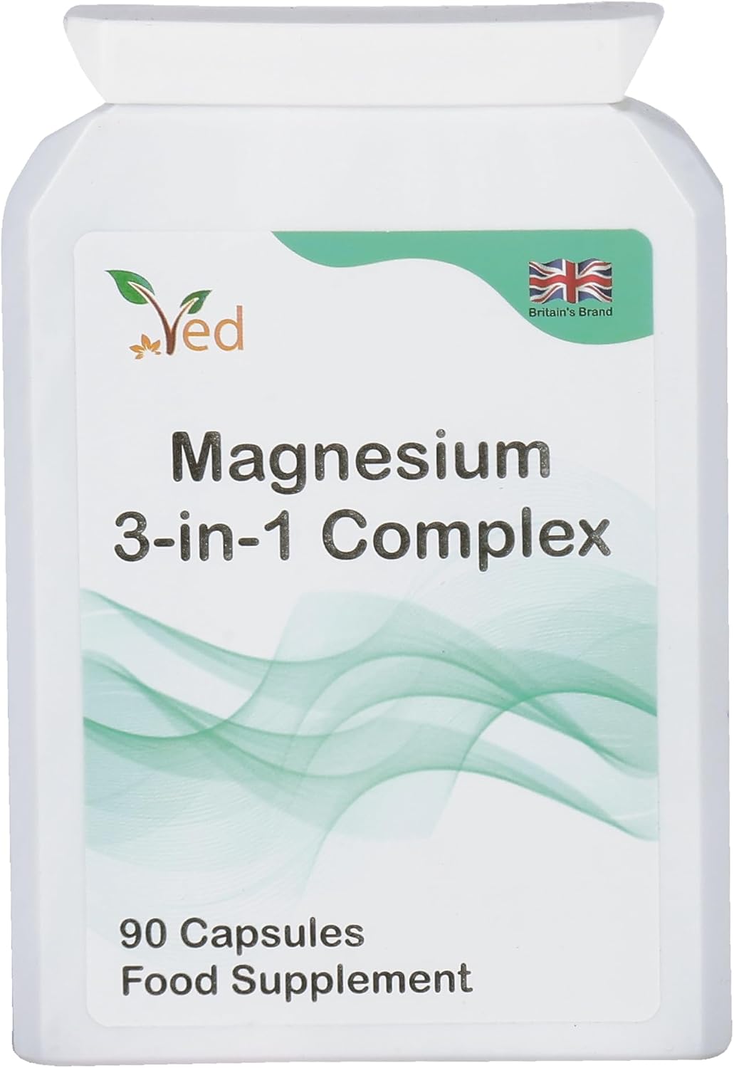 Ved Magnesium 3-in-1 Complex, Supplements as Magnesium Bisglycinate 400 mg, Oxide & Malate, Triple High Absorption 384mg Elemental,90 Capsules(45 Days Supply)