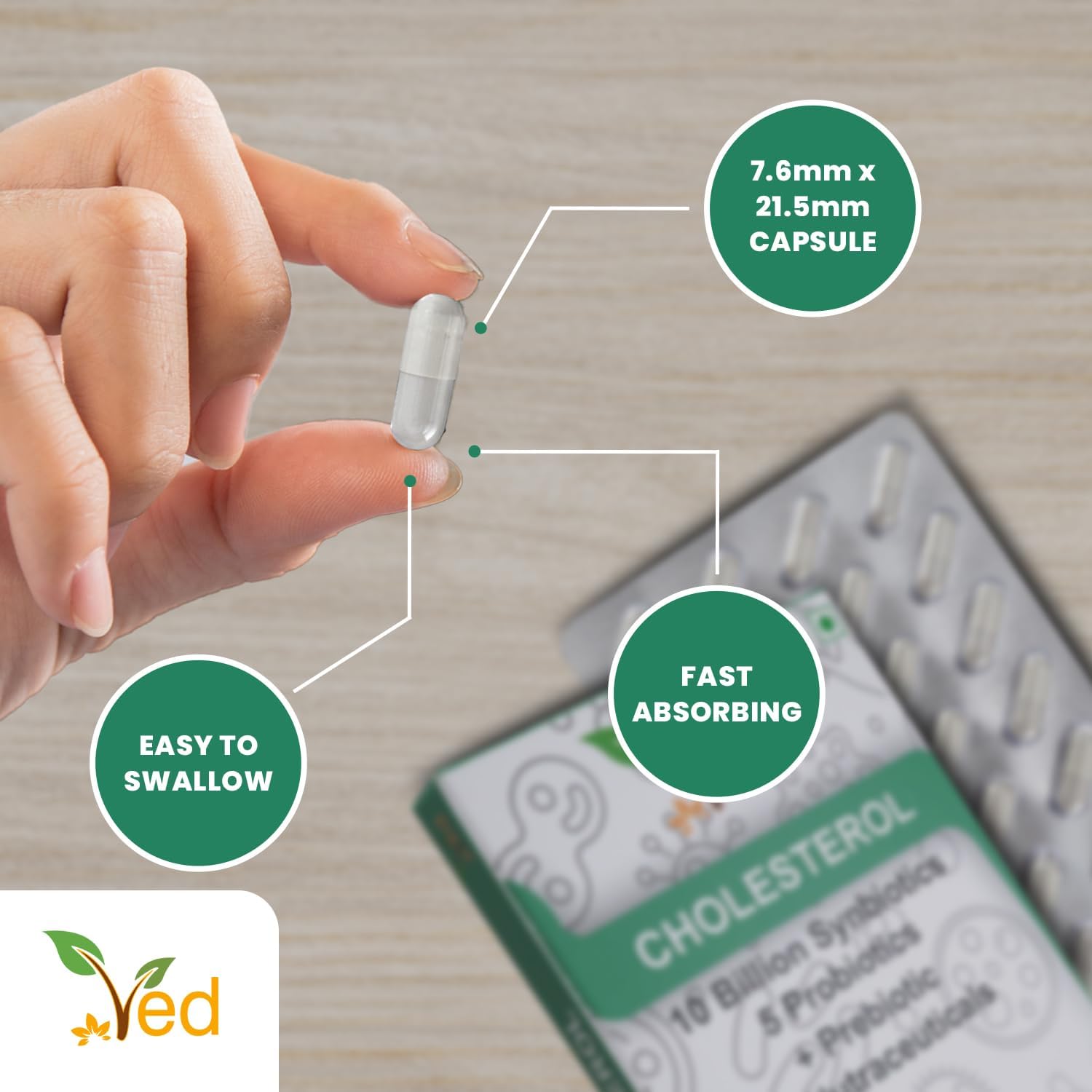 Ved Cholesterol Complex Probiotics and Prebiotics Complex - 10 Billion CFU - 20 Live Bacterial Cultures - 28 Probiotic Complex Capsules for Children - Lactobacillus Helveticus, Silicon dioxide(Peck of 2)