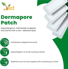 VED Dermapore Adhesive Wound Dressing- Suitable for cuts and grazes, Diabetic Leg ulcers, venous Leg ulcers, Small Pressure sores- Medium, 6 x 7cm (Pack of 25).