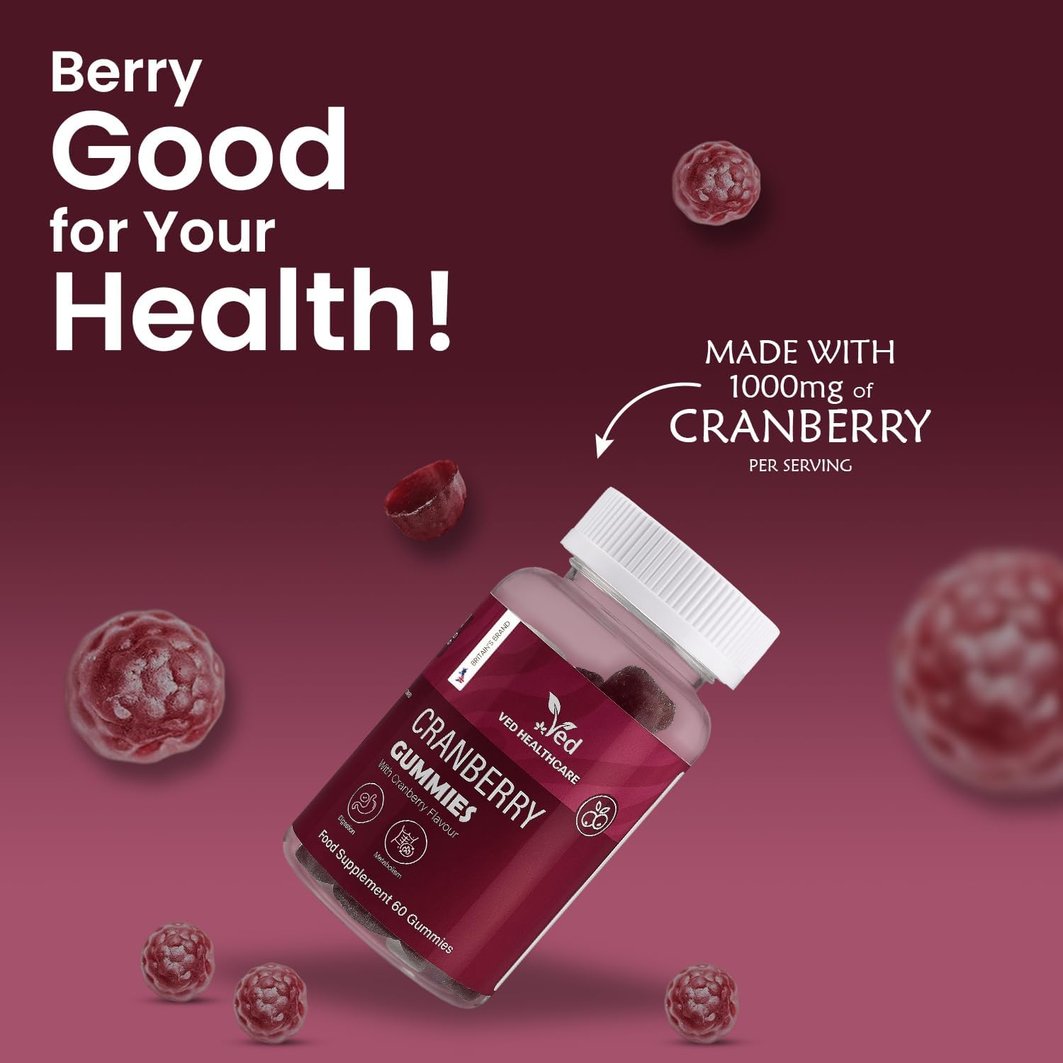 VED Cranberry Gummies 60 Vegan Gummies.
