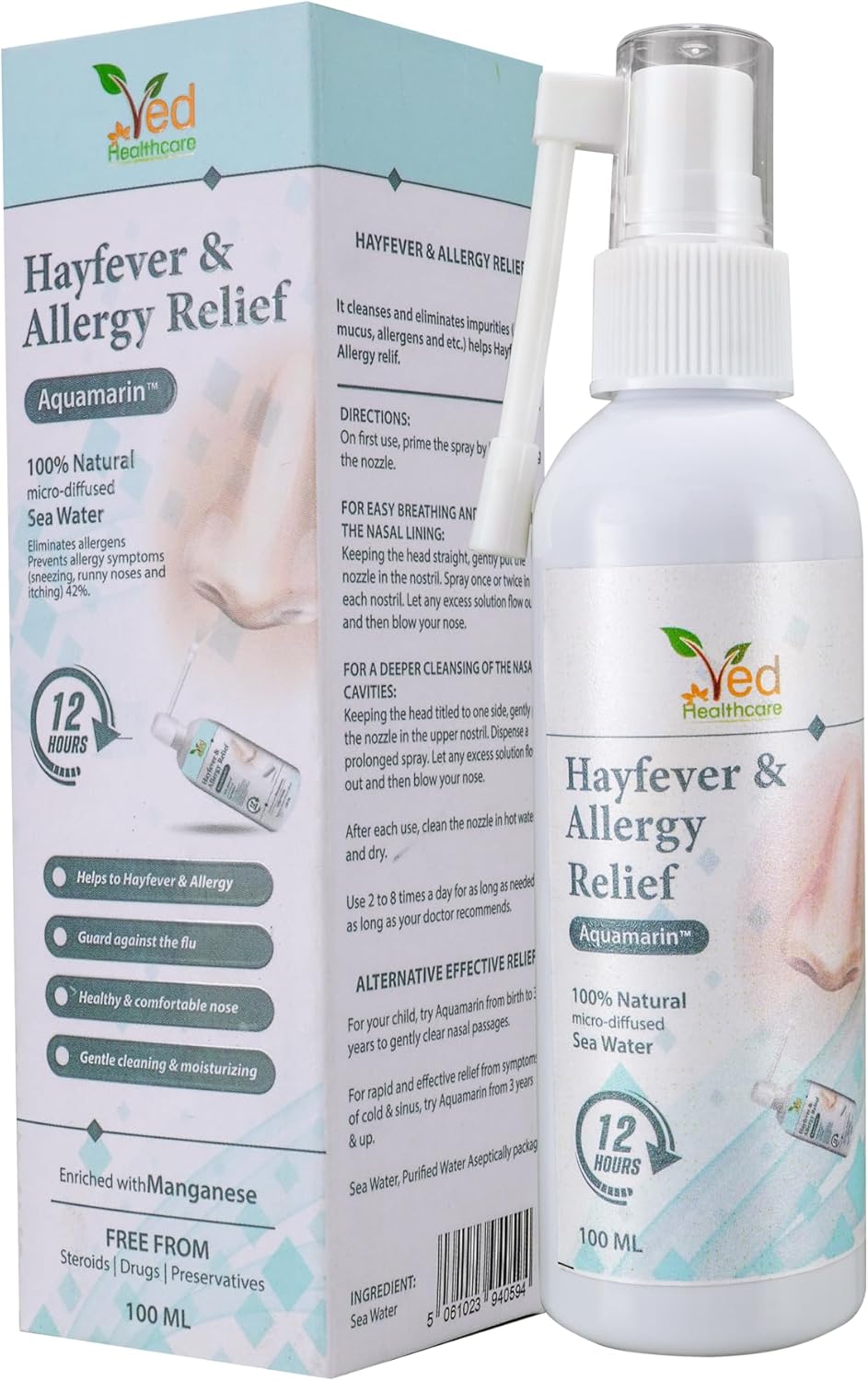 Aquamarine Hayfever & Allergy Relief: Instant Relief Nasal Spray for Allergies & Congestion (100 ml)