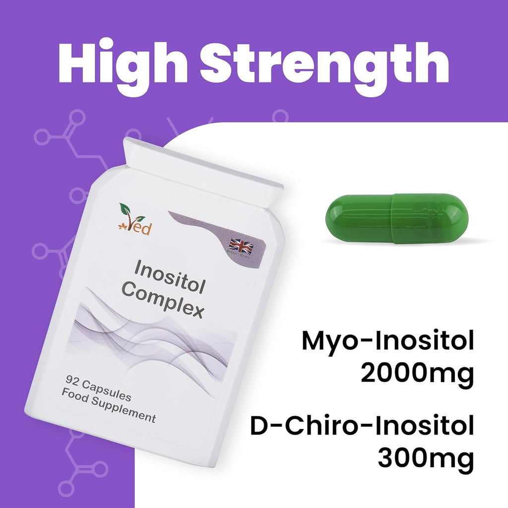Ved Inositol Complex, Myo- Inositol 2000 mg & D Chiro-Inositol 300 mg, Folate 400 mcg & Chromium 100 mcg, 92 Capsule (23 Days Supply)