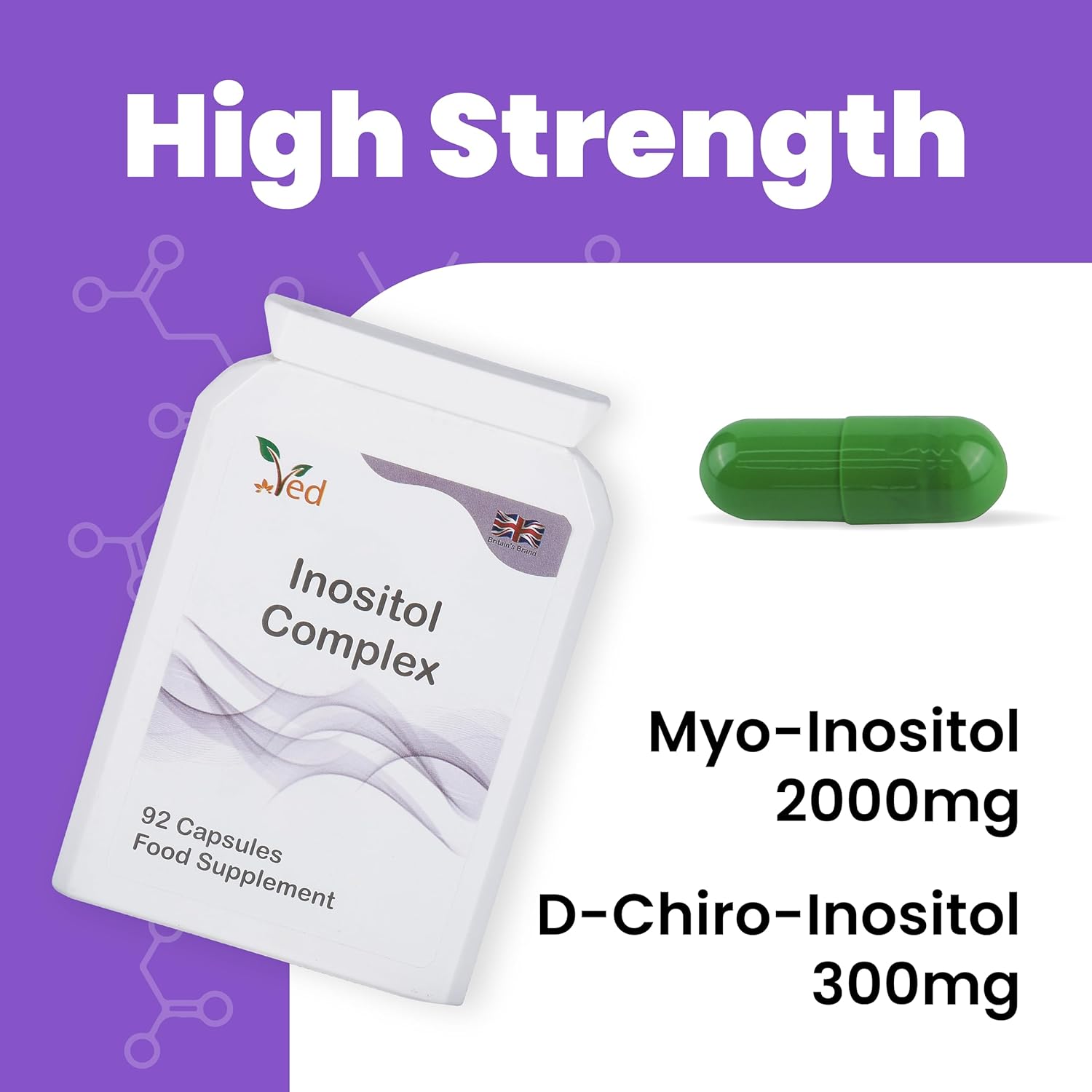 Ved Inositol Complex, Myo- Inositol 2000 mg & D Chiro-Inositol 300 mg, Folate 400 mcg & Chromium 100 mcg, 92 Capsule (23 Days Supply)