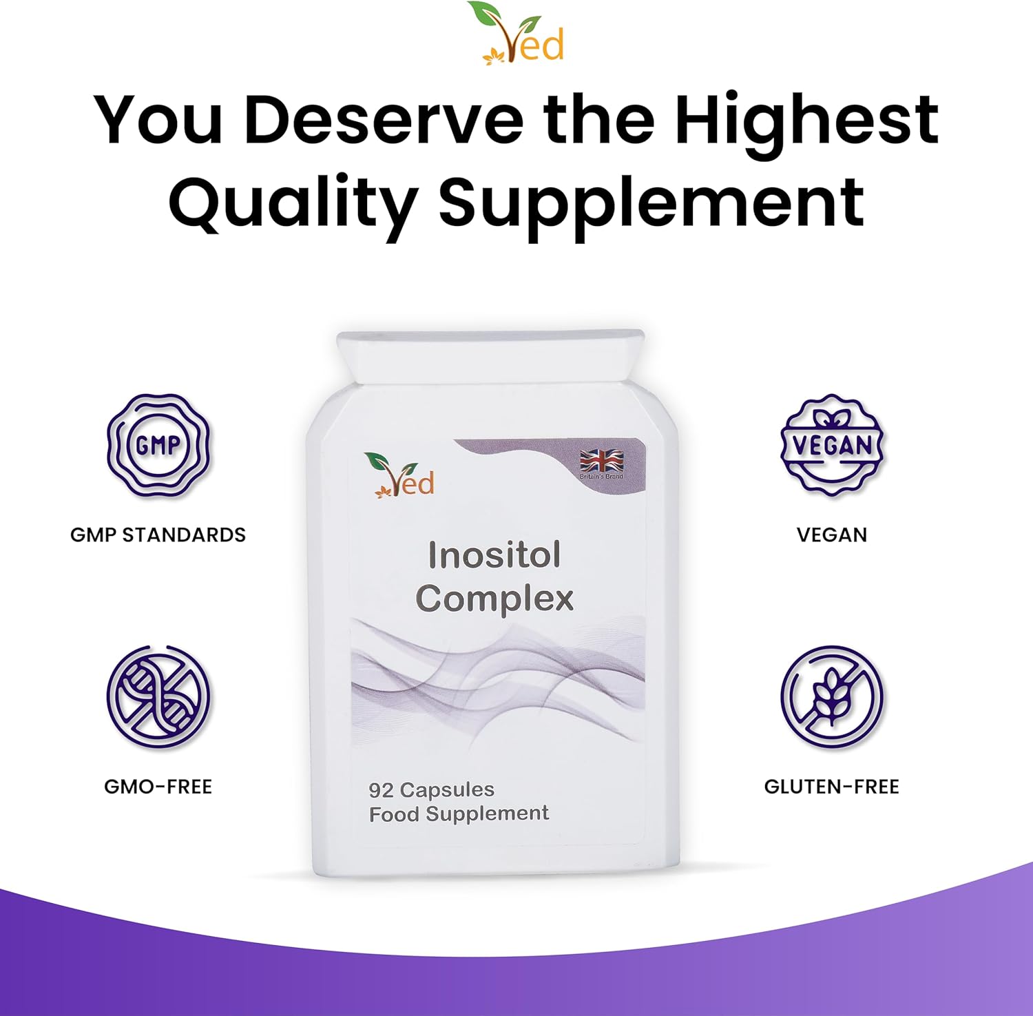 Ved Inositol Complex, Myo- Inositol 2000 mg & D Chiro-Inositol 300 mg, Folate 400 mcg & Chromium 100 mcg, 92 Capsule (23 Days Supply)
