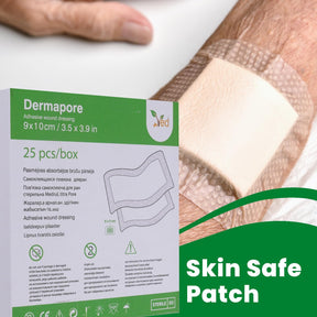 VED Dermapore Adhesive Wound Dressing- Suitable for cuts and grazes, Diabetic Leg ulcers, venous Leg ulcers, Small Pressure sores- Medium, 9 x 10cm (Pack of 25).