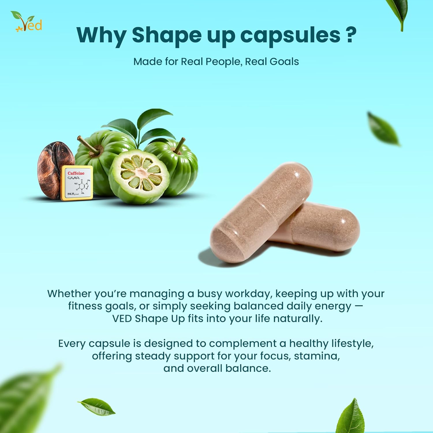 Ved's Shape Up Slimming Capsule, Garcinia cambogia & Green Tea Extract, 60 Vegan Capsule (60 Days Supply).