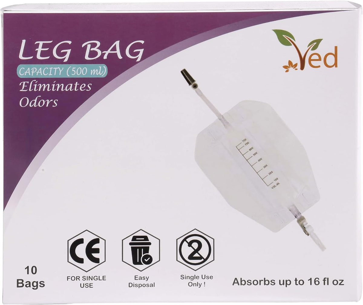 Ved Urine Fabric Leg Bag, T Tap or Lever Tap with Soft Fabric Backing and a Natural Leg-Shape Design, 500ml (Pack of 10).