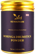 Ved Organic Moringa Powder, Organic Pure Moringa Stick Rich in Essential Vitamins & Minerals, Perfect for Cooking, Smoothies, Lattes & Moringa Tea, 100g