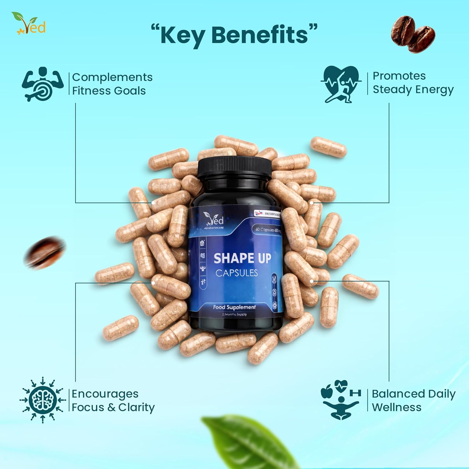 Ved's Shape Up Slimming Capsule, Garcinia cambogia & Green Tea Extract, 60 Vegan Capsule (60 Days Supply).