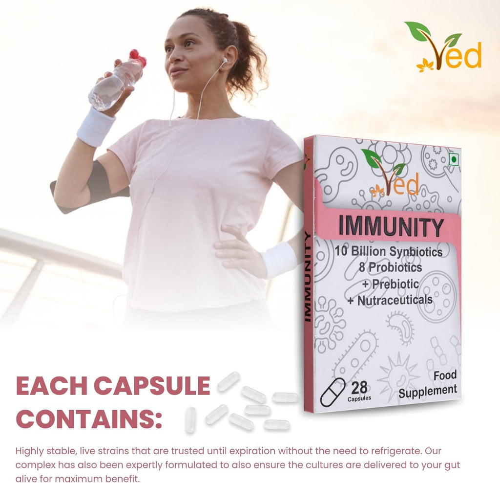 Ved Immunity Complex Probiotics and Prebiotics Complex - 10 Billion CFU - 20 Live Bacterial Cultures - 28 Probiotic Complex Capsules for Children - Lactobacillus Plantarum, Casei.(Peck of 2)