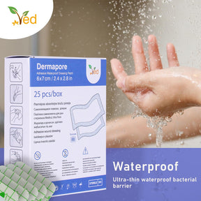 VED Dermapore Waterproof Adhesive Wound Dressing- Suitable for cuts and grazes, Diabetic Leg ulcers, venous Leg ulcers, Small Pressure sores- Medium, 6 x 7cm (Pack of 25).