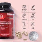 Glucosamine Sulfate & Chondroitin Complex with MSM, Turmeric, Hyaluronic Acid & Vitamin C – 180 Capsules (2 Per Day, Up to 3 Months Supply) – Non-GMO.