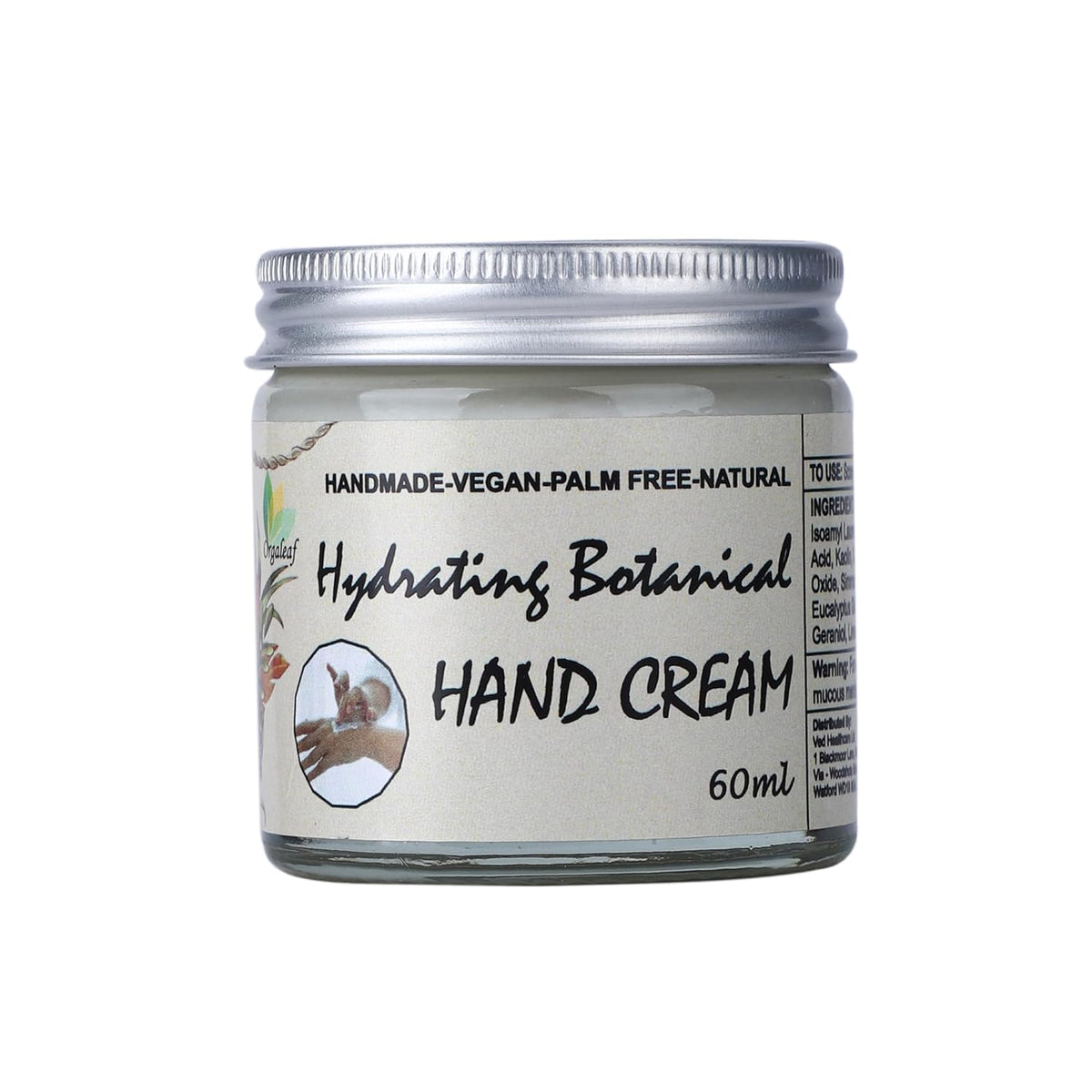 Orgaleaf Hand Cream, Hydrating Botanical Hand Cream, Vegan, Hand Made, Natural, 60 ml