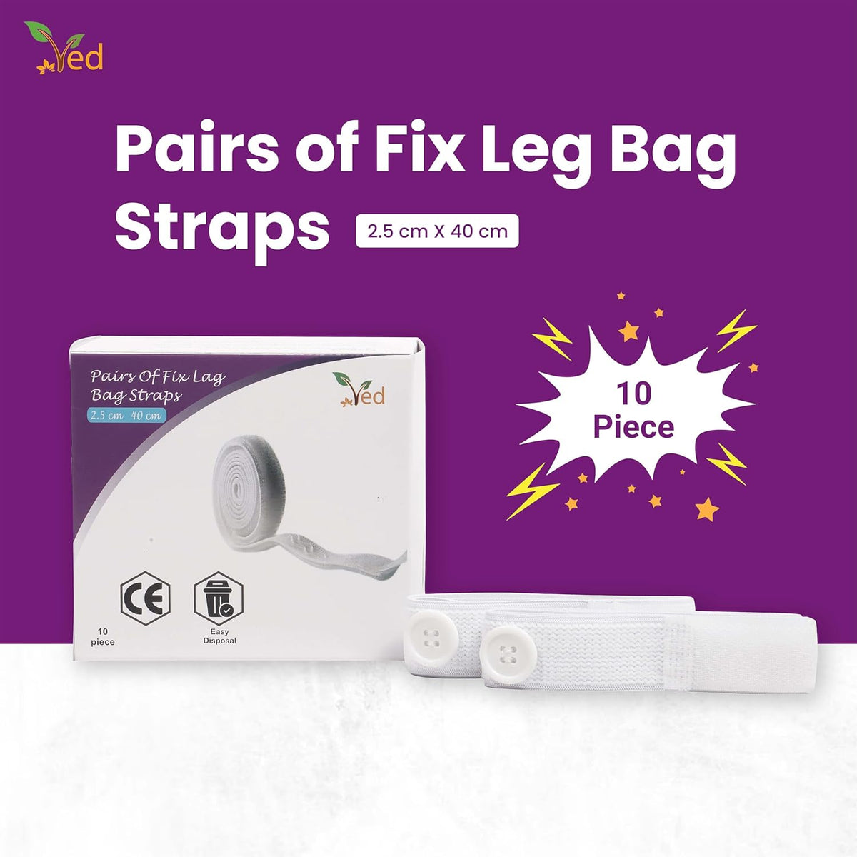 Ved Pairs of Fix Leg Bag Straps, Urine Drainage Bag Strap, Catheter Leg Bag Straps, with Soft Elastic Fabric, Comfortable Silicone Grips and Velcro Strap, 2.5cm x 40 cm(Pack of 10)