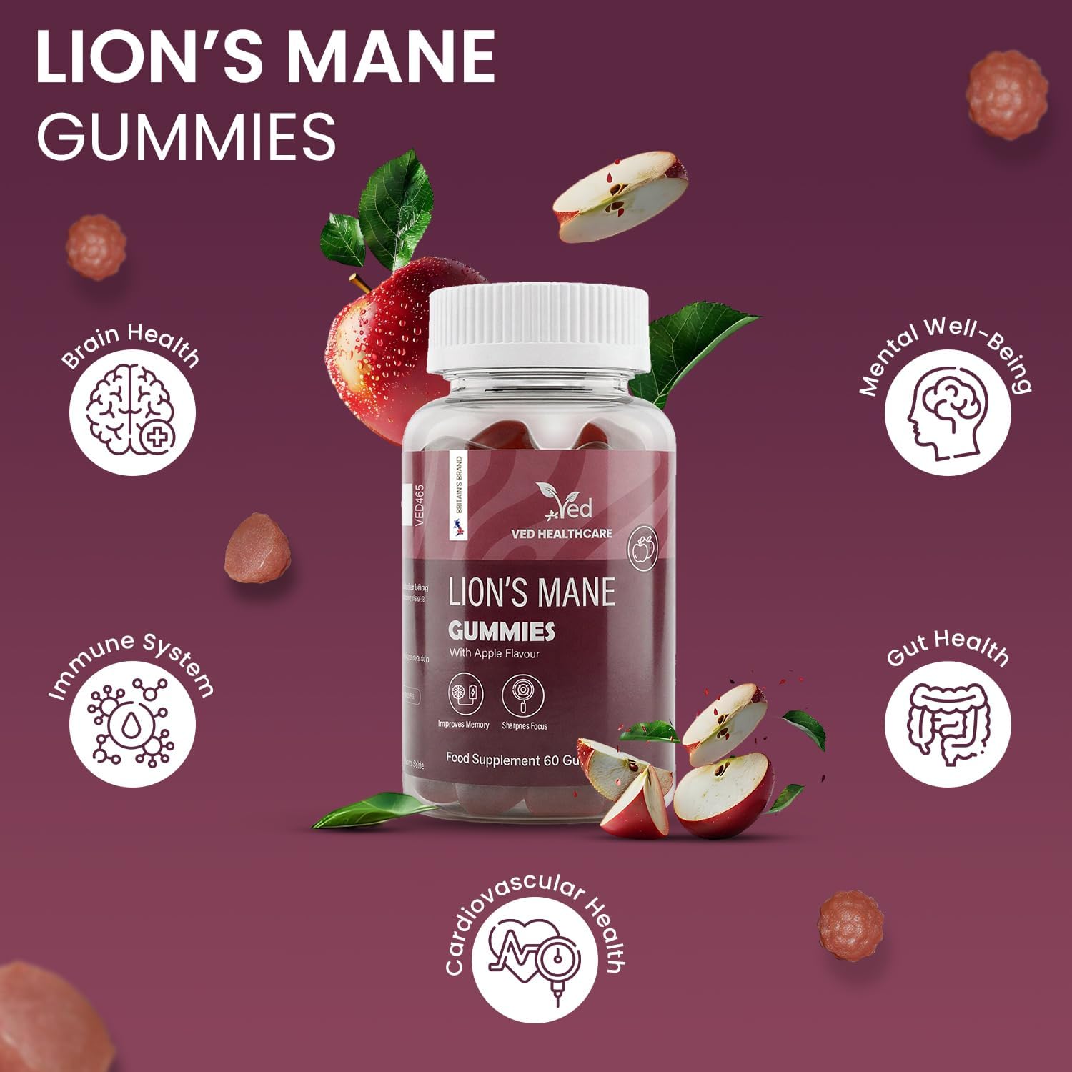 VED Lion's Mane Mushroom 1000 mg, 60 Gummies