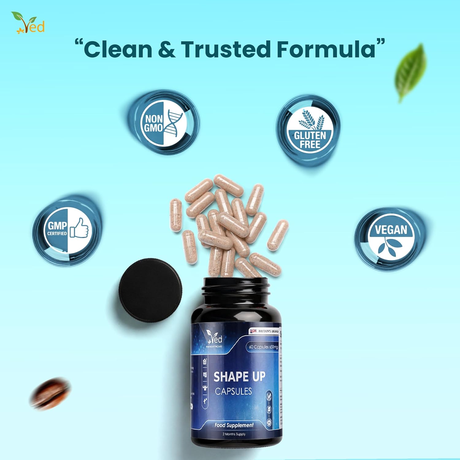 Ved's Shape Up Slimming Capsule, Garcinia cambogia & Green Tea Extract, 60 Vegan Capsule (60 Days Supply).