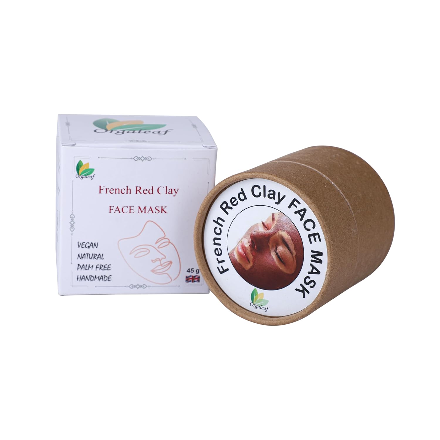 Orgaleaf French Red Clay Face Mask, Face Mask, Vegan, Natural, Handmade, 45 gm