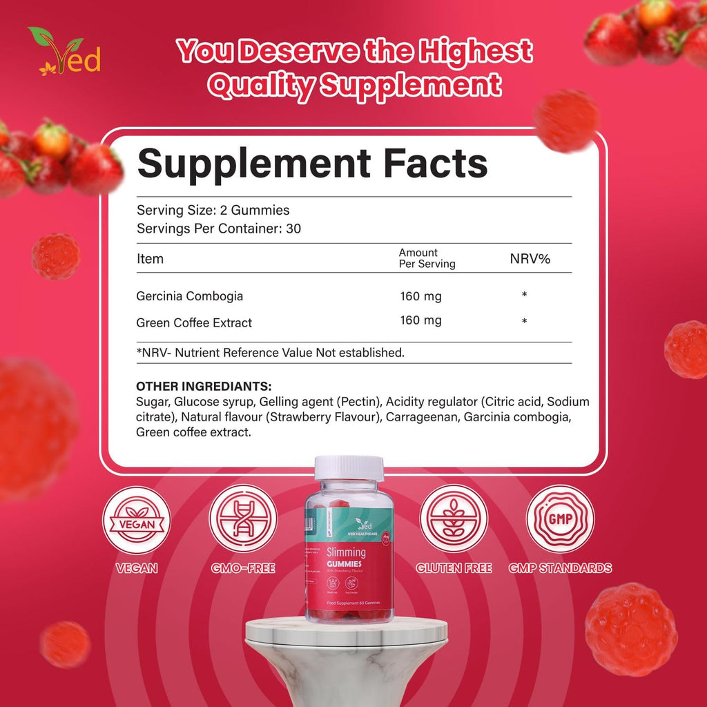 Ved Garcinia Cambogia Gummies, Weight loss Supplement for Maximum Results & Aid for Slimming, Suitable for Men and Women- 60 Chews 30 Days’ Supply.