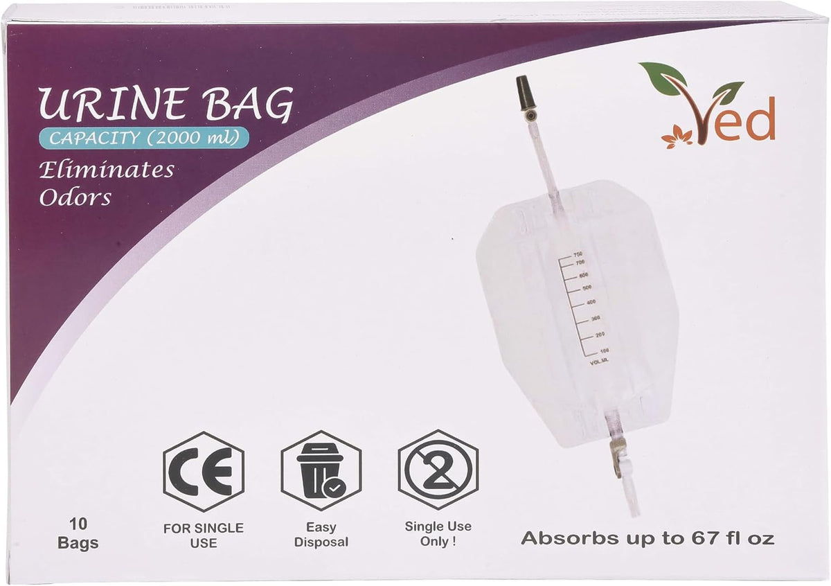 Ved Urine Drainage Bags, Urinal Catheter Night Bags, T Tap or Lever Tap with Kink Free Connection, and a Natural Leg-Shape Design,2000ml (Pack of 10)