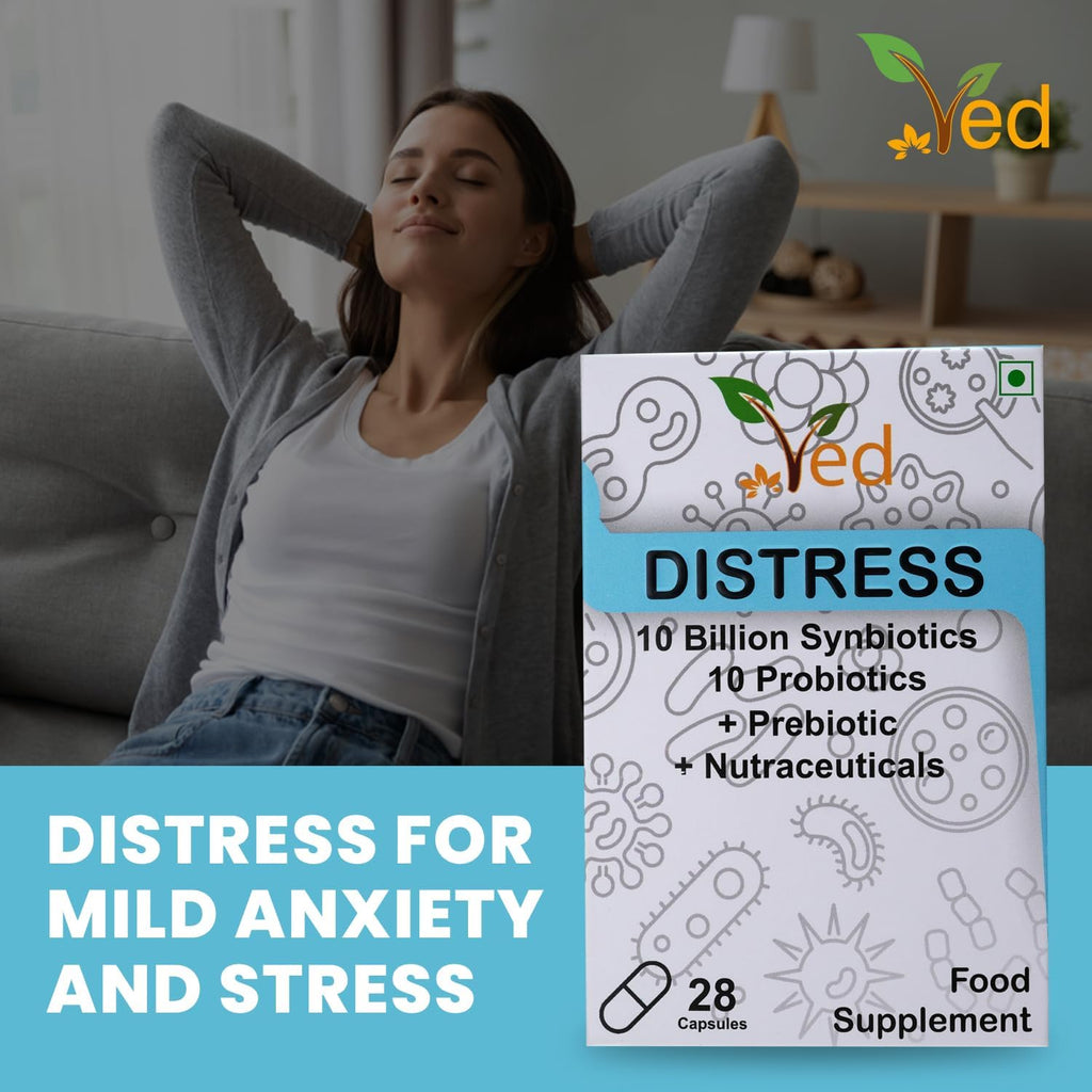 VED Distress Complex Probiotics and Prebiotics Complex - 10 Billion CFU - 28 Probiotic Complex Capsules for Women & Men - Lactobacillus Piantarum, Casei, Rhamnosus, 28 Days Supply.(peck of 2)