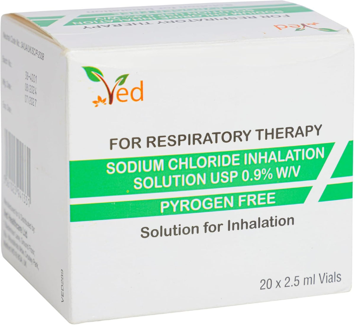 VED Isotonic Inhalation Saline Solution., 0.9% Sodium Chloride (NaCl), 20 X 2.5 ml Unit Dose Vials for Adult & Child