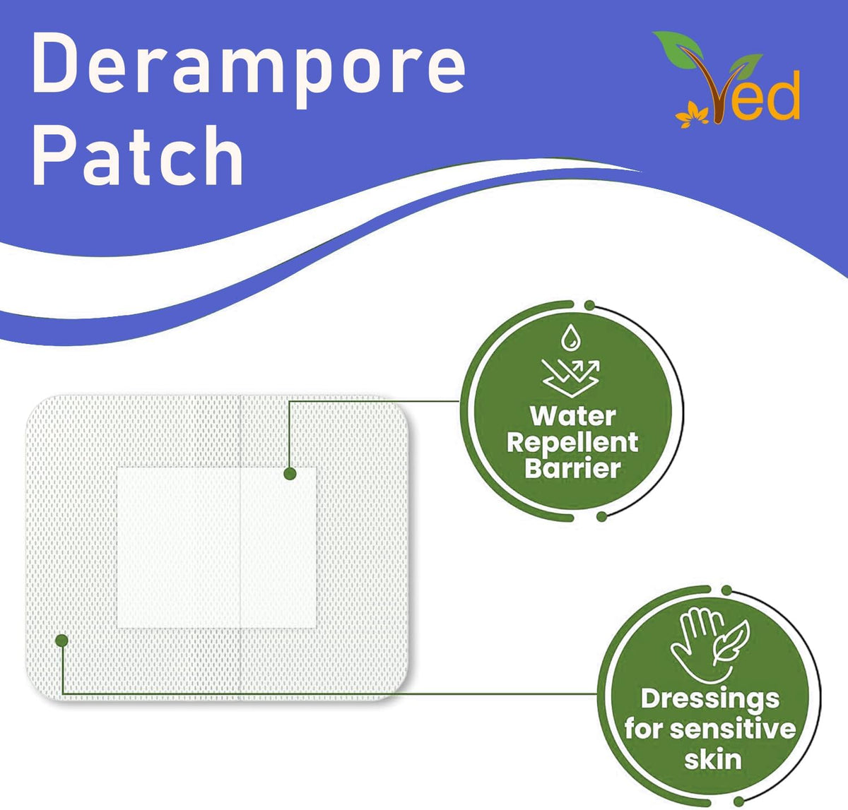 VED Dermapore Waterproof Adhesive Wound Dressing- Suitable for cuts and grazes, Diabetic Leg ulcers, venous Leg ulcers, Small Pressure sores- Medium, 6 x 7cm (Pack of 25).