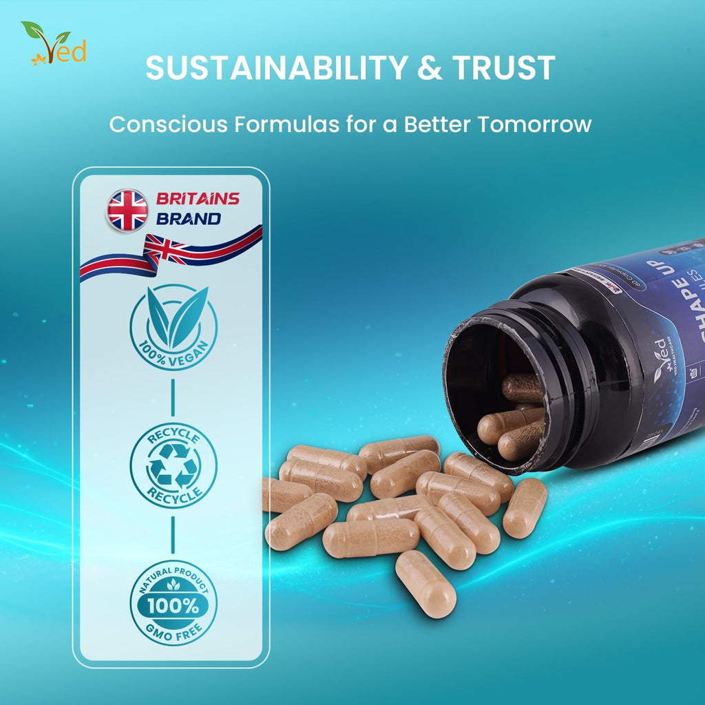 Ved's Shape Up Slimming Capsule, Garcinia cambogia & Green Tea Extract, 60 Vegan Capsule (60 Days Supply).