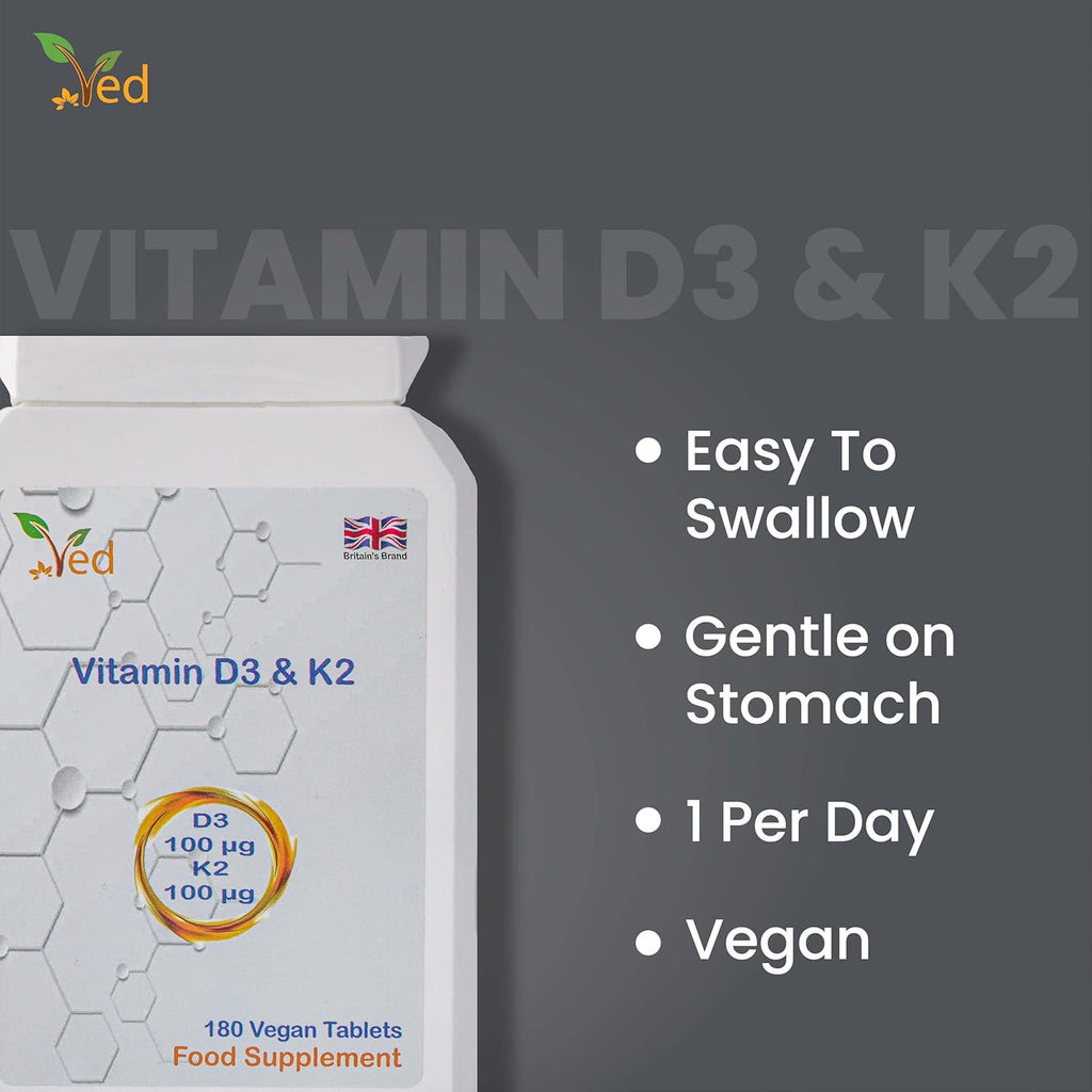 VED Vitamin D3 K2 1000 IU , 180 Vegan Tablets, 6 Month Supply