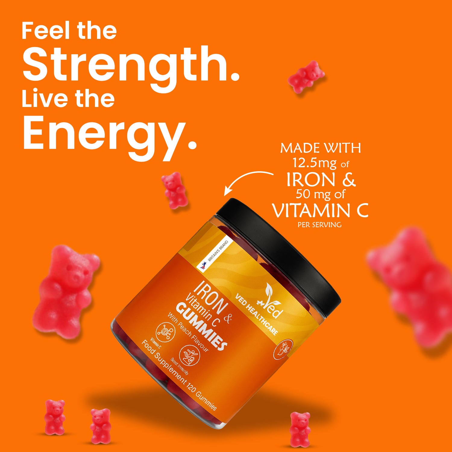 VED Iron with Vitamin C, 120 Gummies.