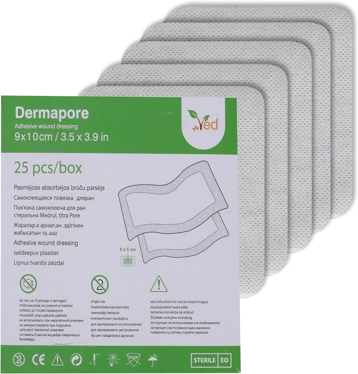 VED Dermapore Adhesive Wound Dressing- Suitable for cuts and grazes, Diabetic Leg ulcers, venous Leg ulcers, Small Pressure sores- Medium, 9 x 10cm (Pack of 25).