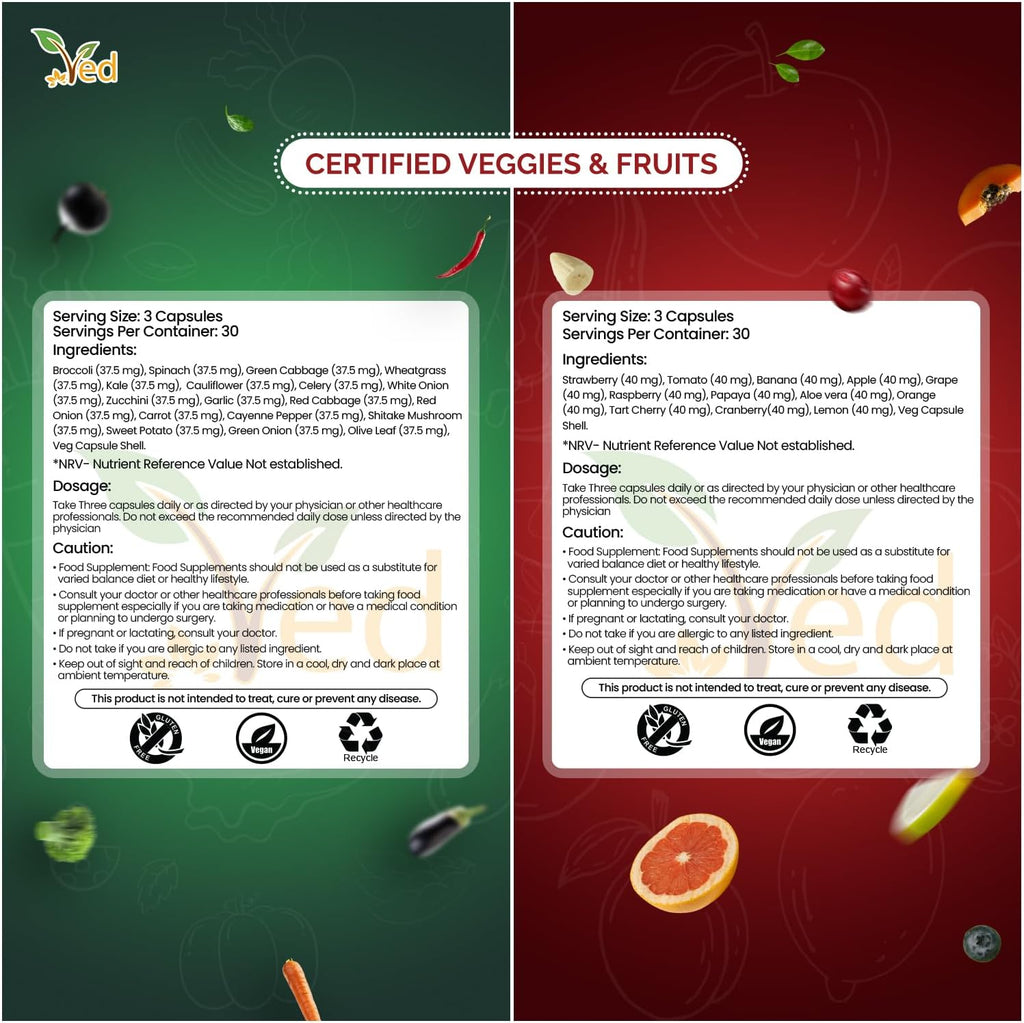 Ved Balance of Fruits and Veggies Supplements, Fresh Formula with Vitamins and Minerals from Fruits and Vegetables, (90 Vegan Capsules (Pack of 2))