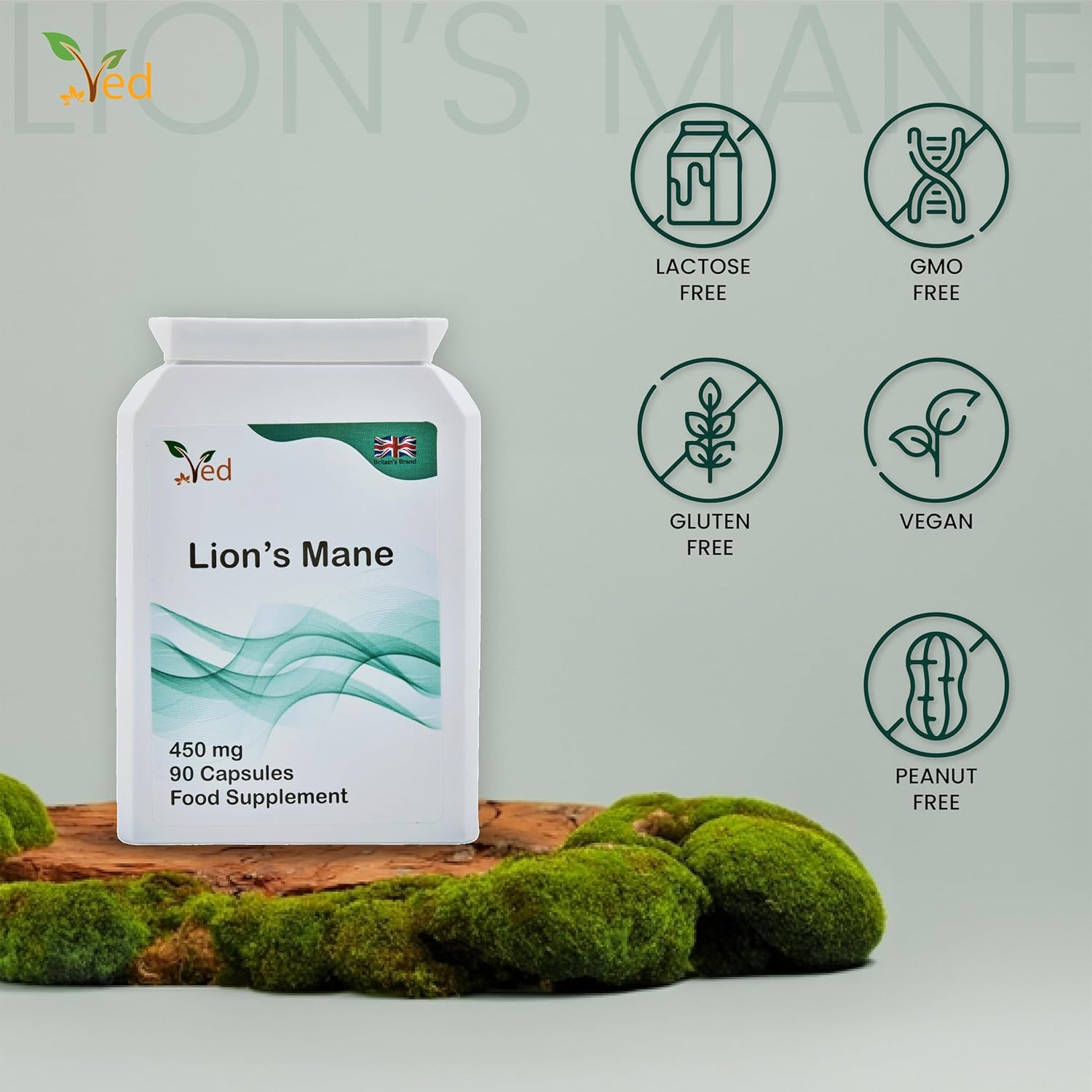 Ved Lion’s Mane Supplement 450mg, 90 Capsule (3 Months Supply)