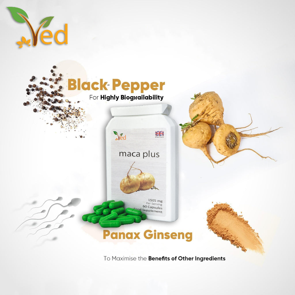 Ved Organic Maca Root Black 60 capsules (30 Days Supply).