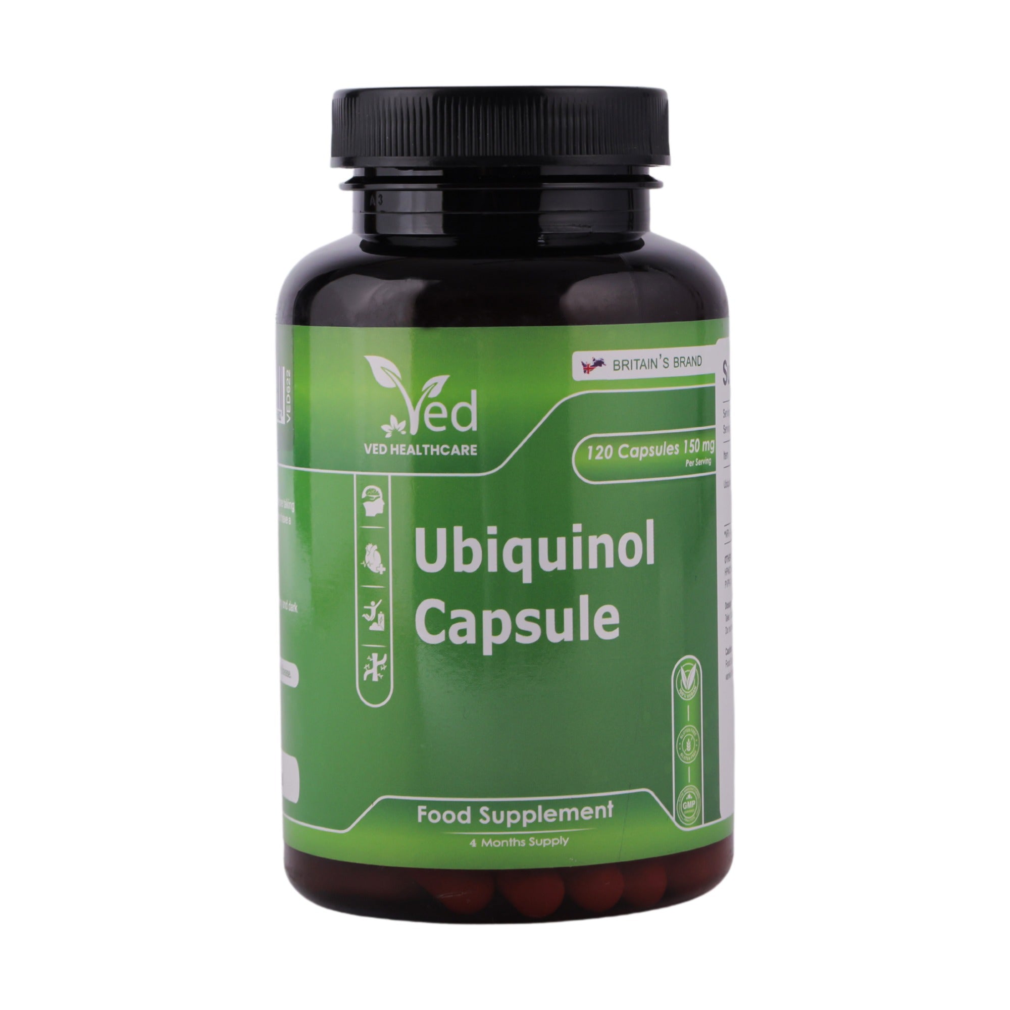 VED Ubiquinol 150 mg, Active Form CoQ10 Supplement, High Absorption & Enhanced Bioavailability, Antioxidant & Cellular Energy Support, Vegan, Non-GMO, 120 Capsules