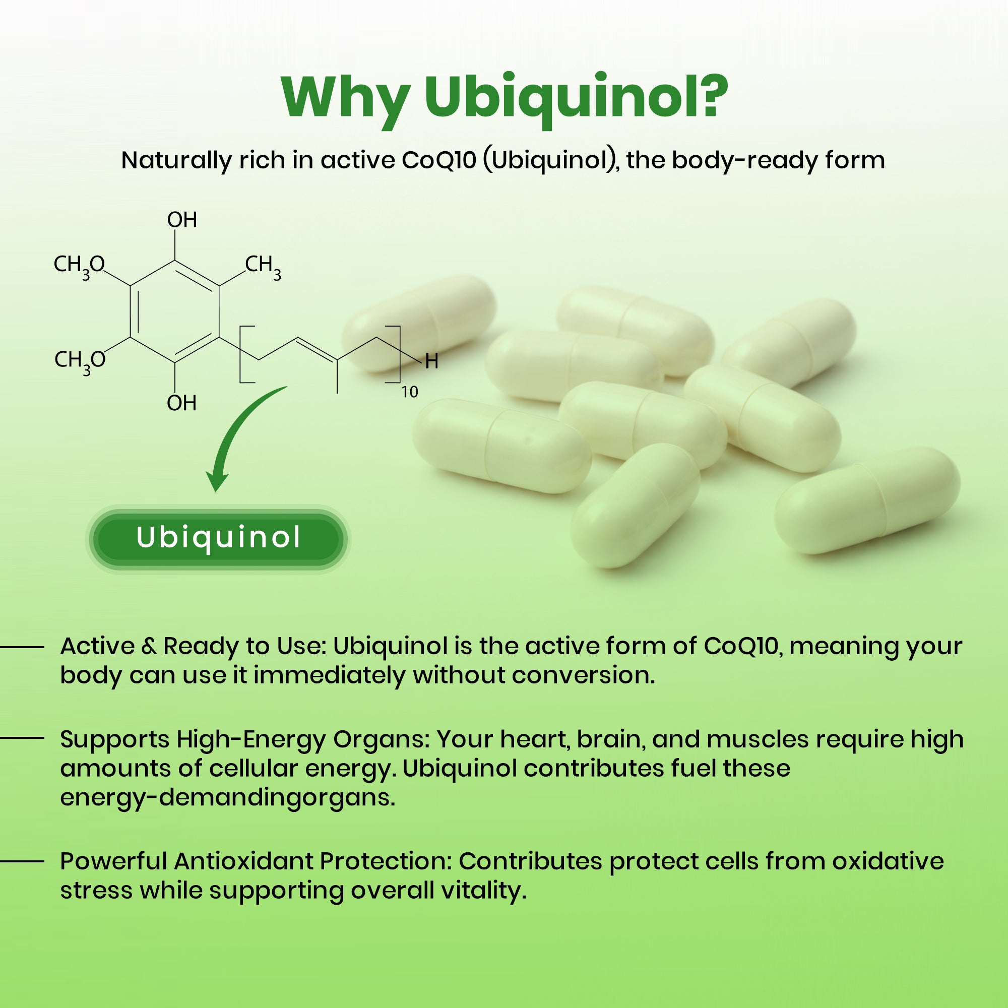 VED Ubiquinol 150 mg, Active Form CoQ10 Supplement, High Absorption & Enhanced Bioavailability, Antioxidant & Cellular Energy Support, Vegan, Non-GMO, 120 Capsules